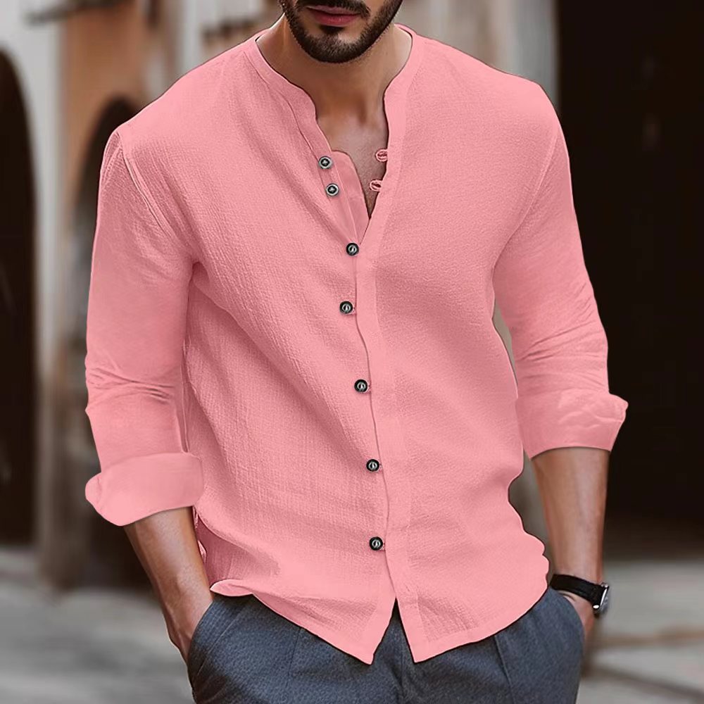 Men's Lightweight Cotton Henley Shirt Street Wave Button Detail For Everyday Stylish Men And Casual Outfits