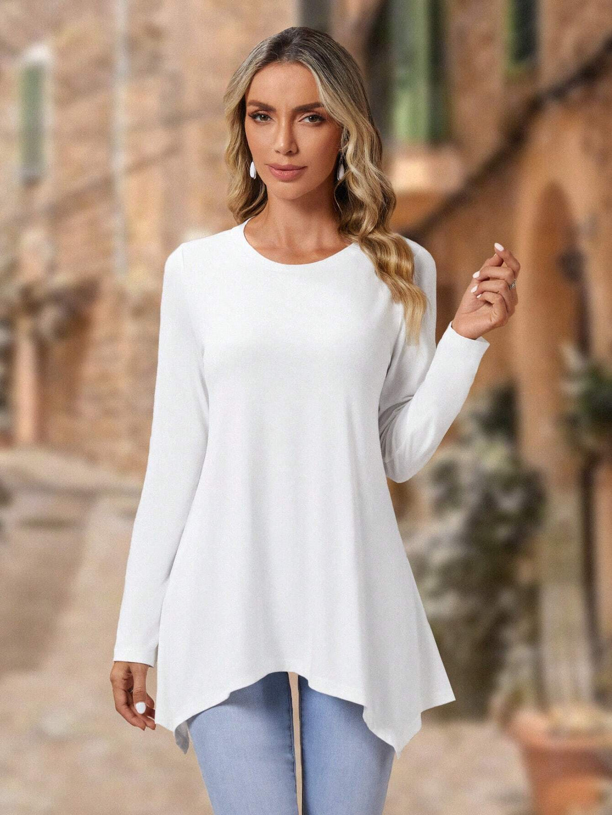 Street Wave Womens Asymmetric Long Sleeve Top In Soft Viscose For Flattering Comfort