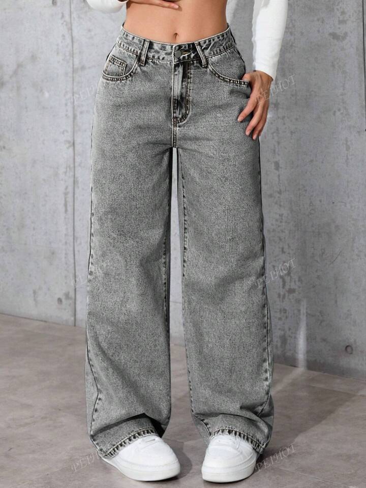 Streetwave Women Wide Leg Jeans With Bold Contrast Stitching And Playful Embroidered Pockets