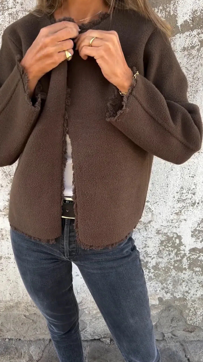 Street Wave Wool Coat With Frosted Edge Detailing For Women Cozy Timeless Warmth In Cold Weather