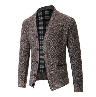 Street-wave Men's Elegant Knit Cardigan With Checkered Pattern For Fashion-Forward Gentlemen