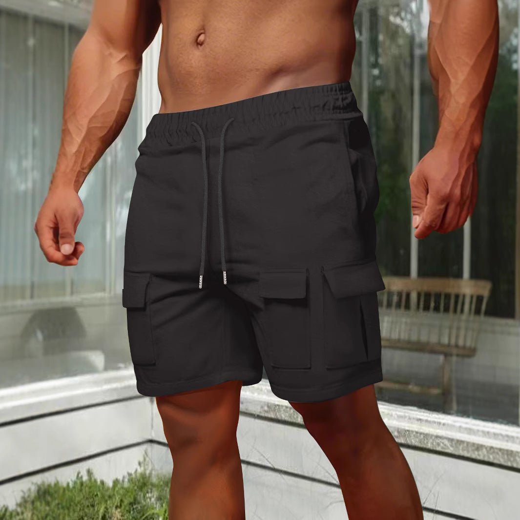 Street-Wave Mens Cargo Shorts Olive Relaxed Fit Breathable Elastic Waist Pockets