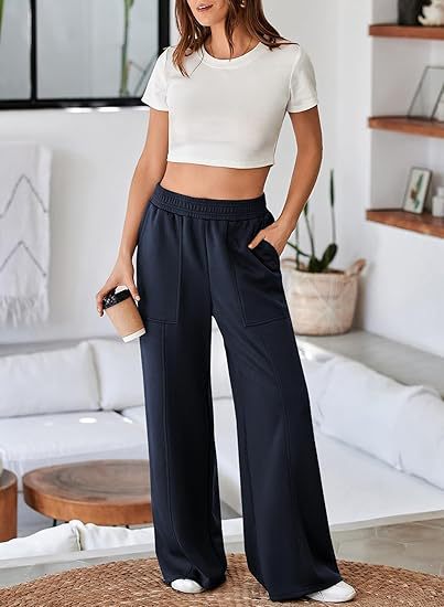 Streetwave Women Comfortable Breathable Wide Leg Lounge Pants With Elastic Waistband And Pockets For Everyday Casual Wear