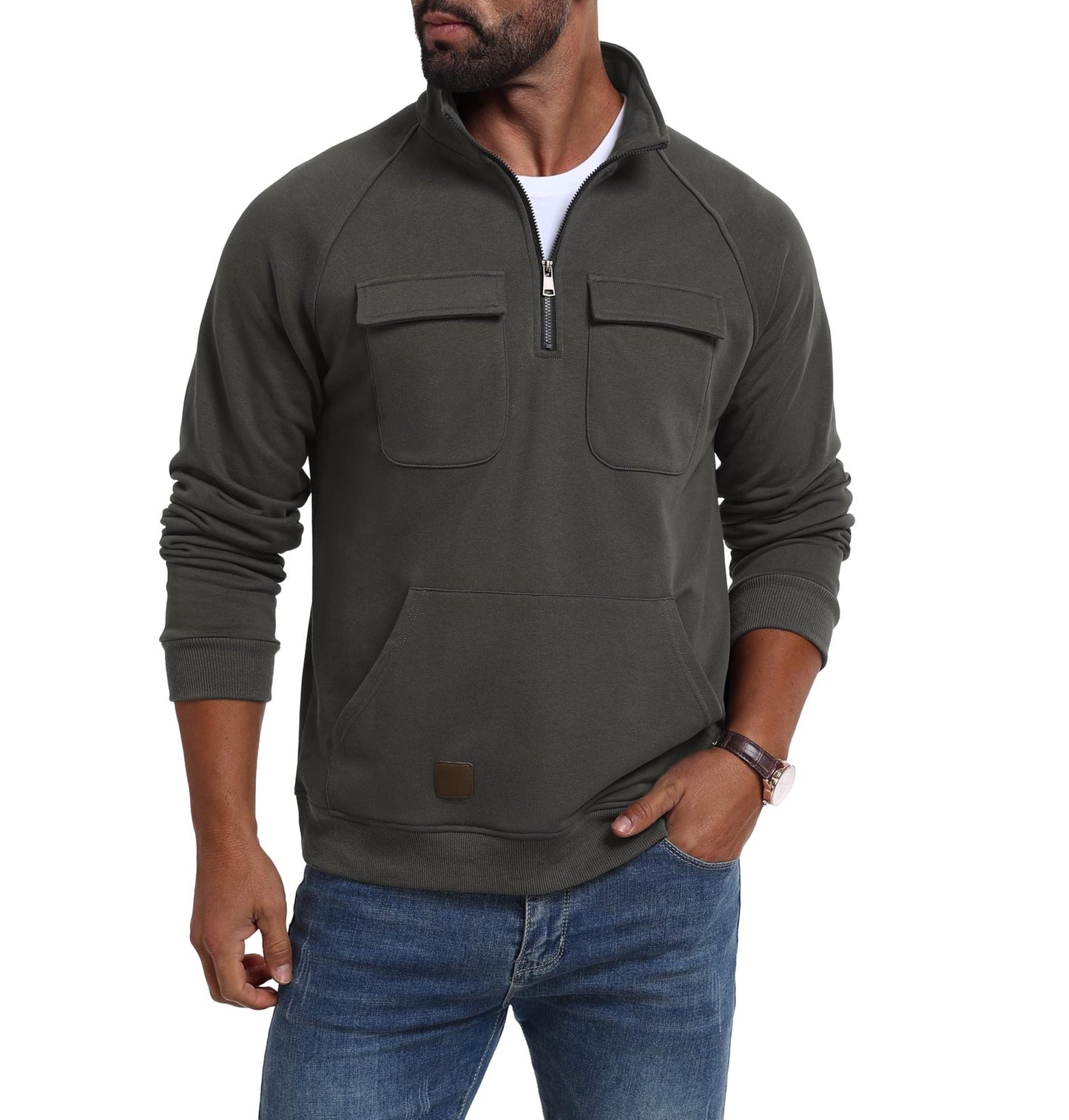 Streetwave Mens Functional Pullover With Front Zip Pockets For Active Lifestyles