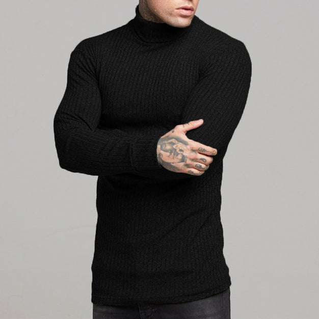 Street-Wave Men's Ribbed Roll-Neck Long-Sleeve Shirt Soft Stretch Cotton Comfort