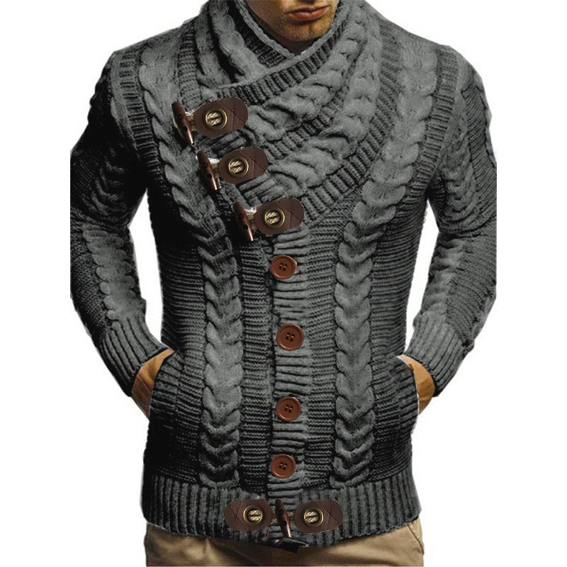 Street-Wave Mens Cable Knit Cardigan With Shawl Collar And Button Details For Cold Weather Comfort