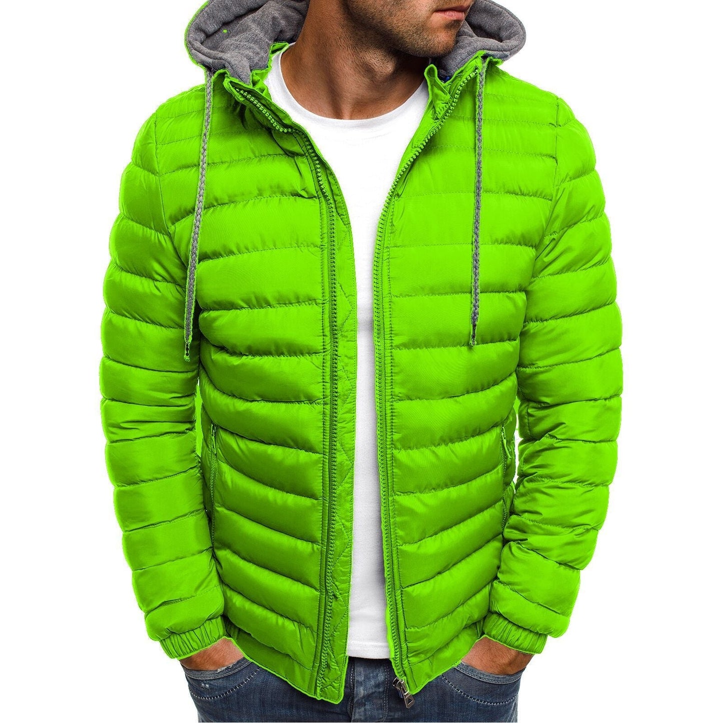 Street Wave Mens Lightweight Puffer Jacket With Hood And High Collar For Everyday Comfort