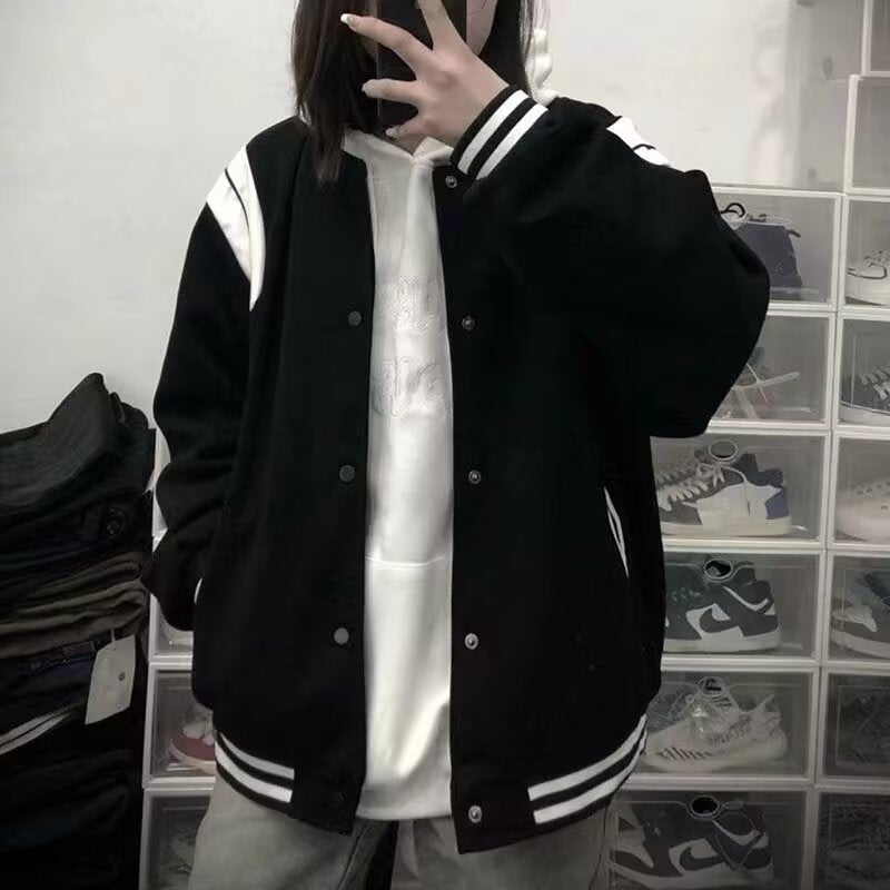 Oversized Varsity Jacket Retro Style With Striped Sleeves And Ribbed Cuffs Streetwave For Streetwear Fans