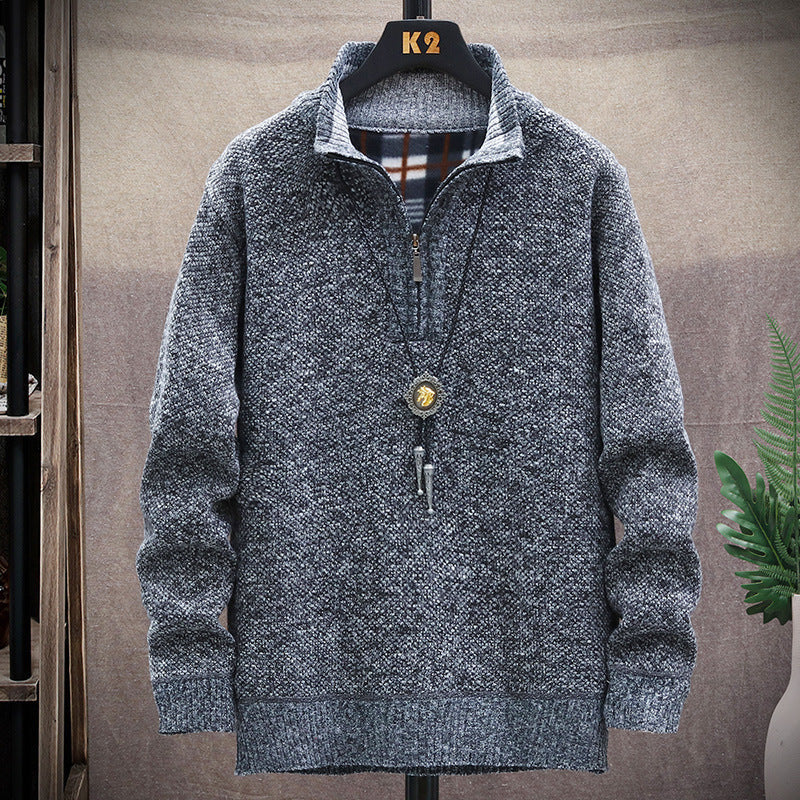Street-Wave Men's Textured Knit Pullover With Half Zip - Premium Warmth And Modern Style