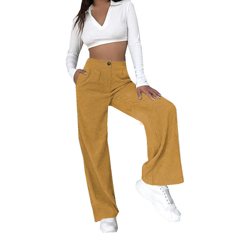 Corduroy Wide-Leg Pants Street-wave High-Waist For Women