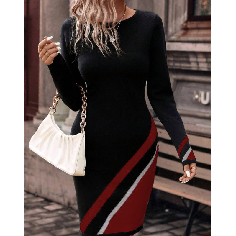 Street-Wave Figure-Fit Knit Dress With Asymmetric Design For Fashion-Forward Women