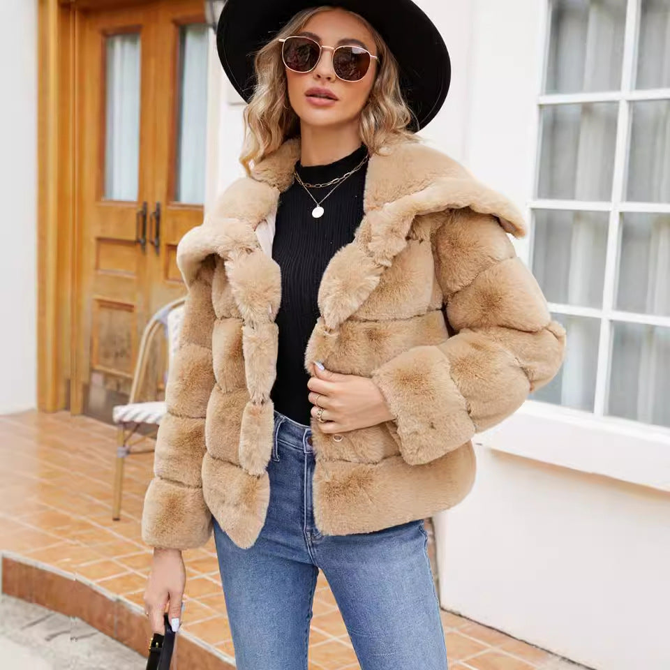 Street-wave Women's Fleece Puff Jacket With Hood For Cozy Warmth And Modern Style