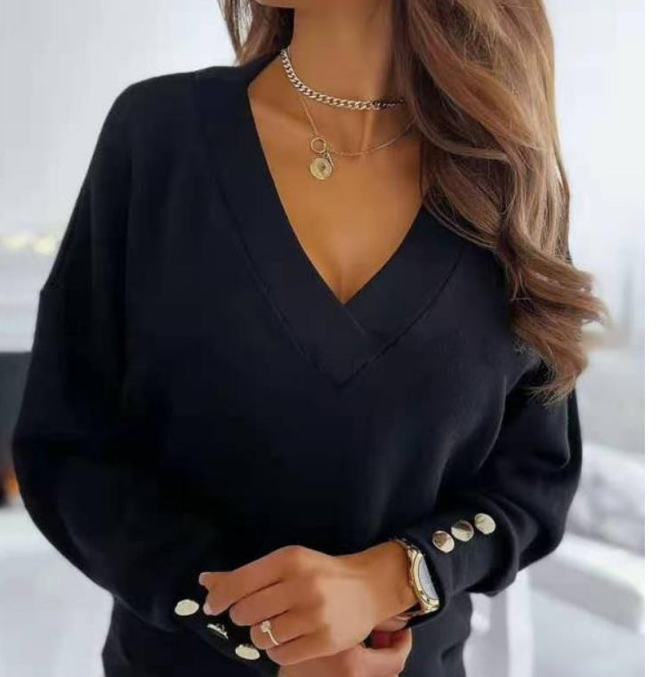 Street Wave Women V Neck Sweater Oversized Cozy Knit Pullover For Casual Chic Everyday