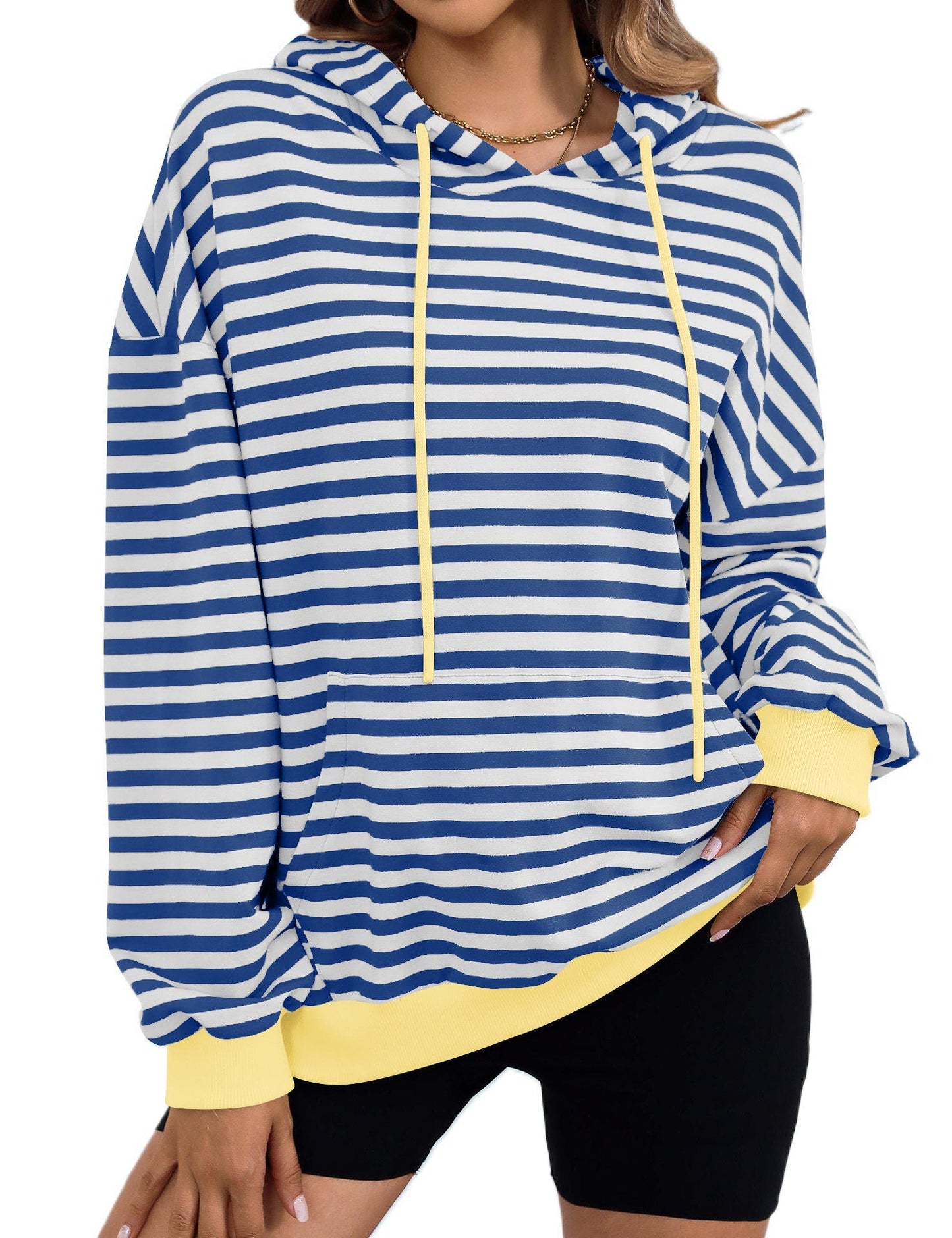 Street-wave Womens Striped Hoodie With Stylish Kangaroo Pocket For Casual Comfort