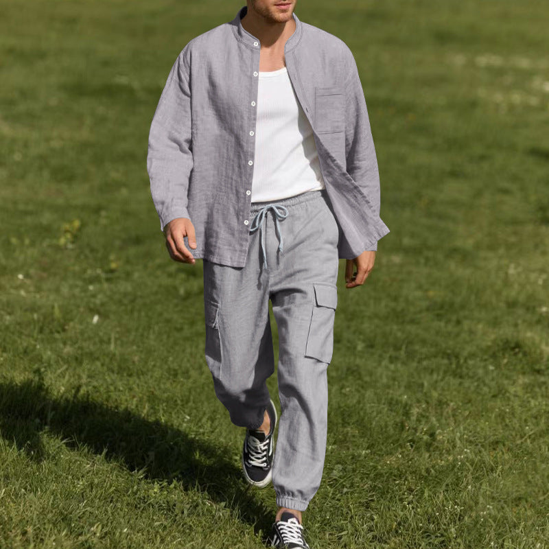 Street-Wave Men's Casual Linen Set With Breathable Fabric And Practical Pockets For Everyday Comfort
