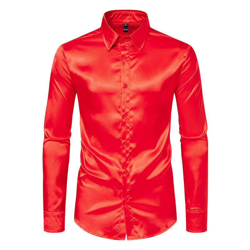 Mens Satin Shirt Street-Wave Shimmer Finish Classic Collar For Formal And Casual Wear Versatile