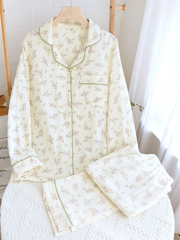 Floral Pajama Set For Women Street Wave Long Sleeve Cozy