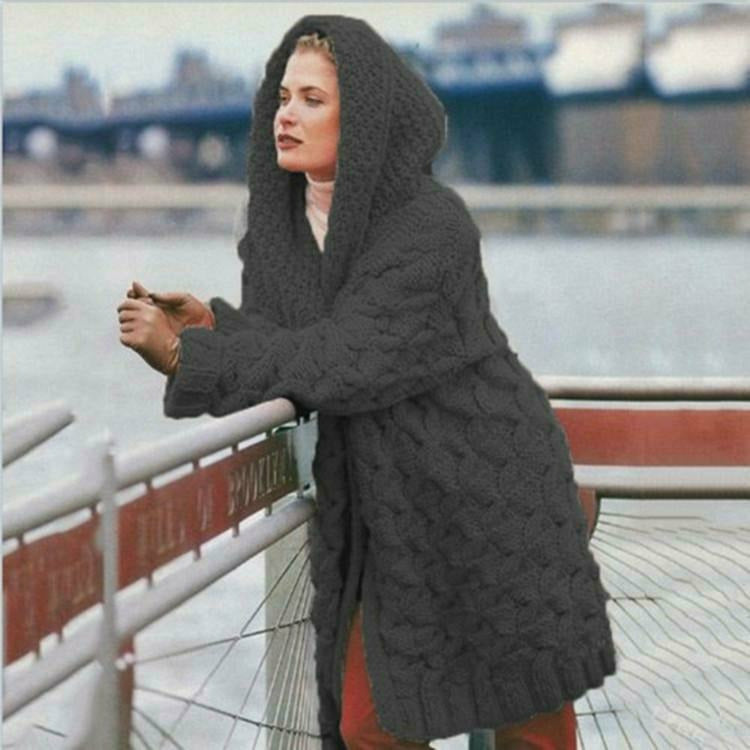 Street-Wave Long Hooded Knit Cardigan For Women Soft Cotton-Poly Blend Spring Autumn Essential