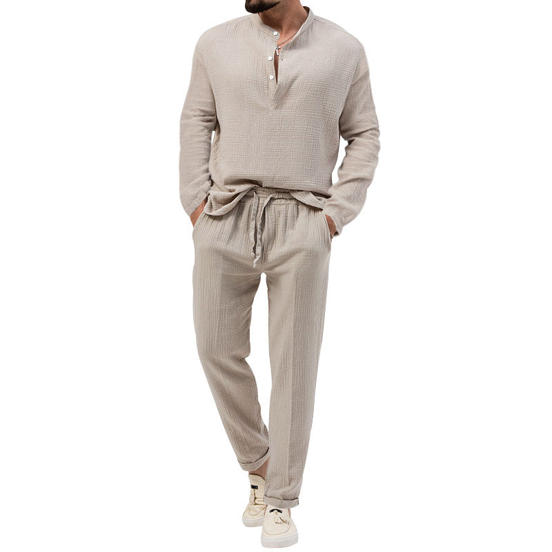 Street-wave Men's Casual Lounge Set With Button Placket And Elastic Waist Breathable Comfort For Home