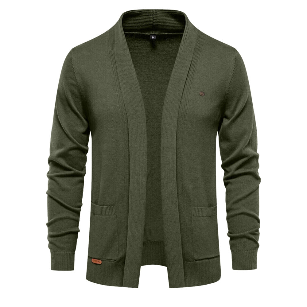 Mens Cardigan With Open Collar And Practical Pockets Street-Wave Cozy All Day Comfort For Casual Office Wear
