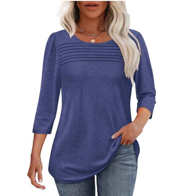 Street-wave Women Elegant Ruched Top Soft Knit Fit Versatile Day To Night For Work