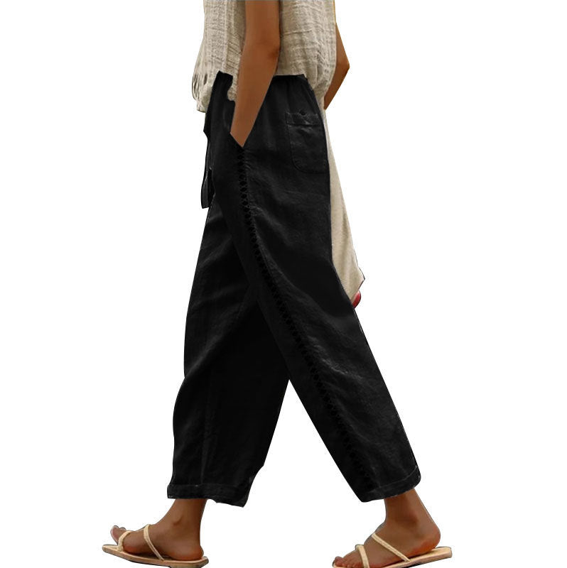 Street Wave Womens Casual Linen Pants With Side Slits Breathable Comfort For Warm Days