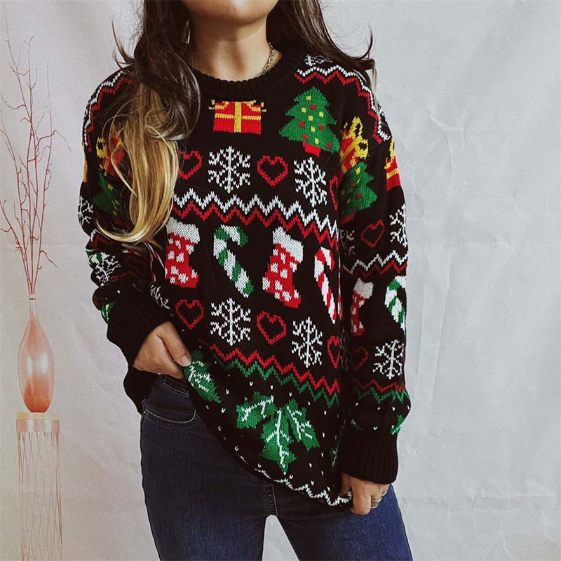 Street-wave Christmas Knit Sweater With Snowflake Jacquard For Women Cozy Winter Top
