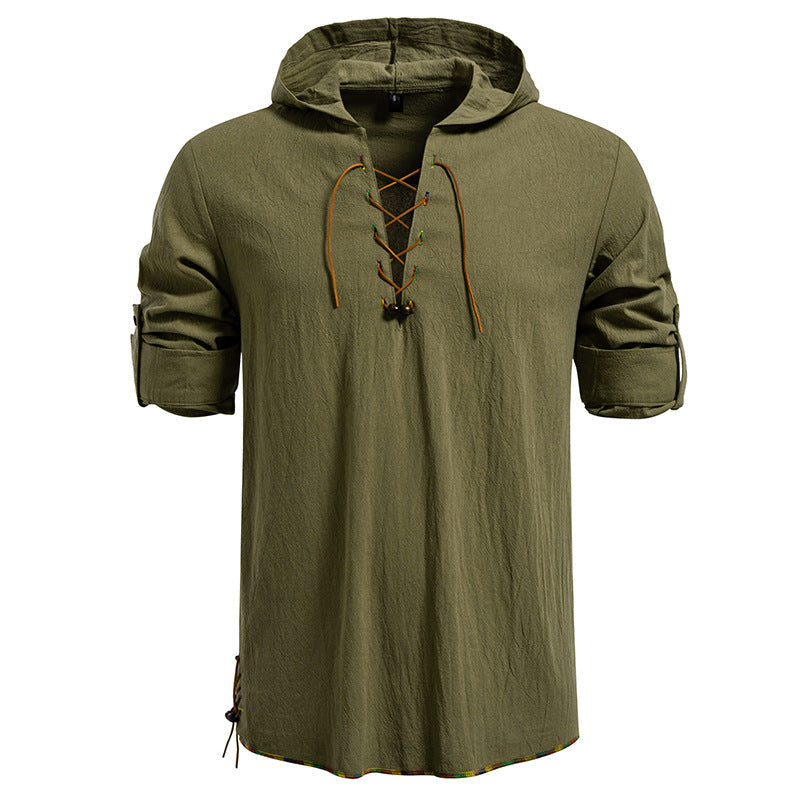 Streetwave Mens Hooded Blouse With Unique Lace Up Front For Modern Casual Streetwear Fans
