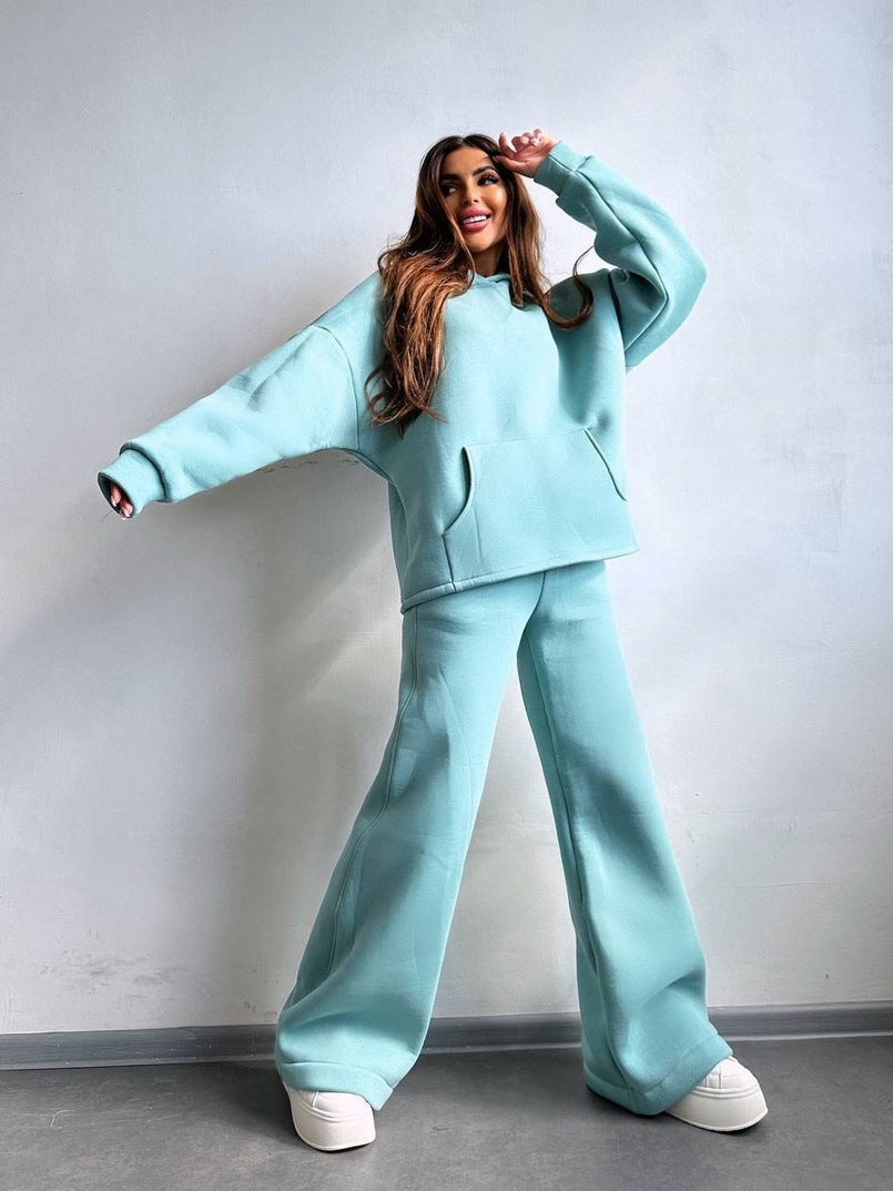 Street-wave Women's Oversized Hoodie And Wide Lounge Pants Set Cozy Comfort Effortless Streetwear