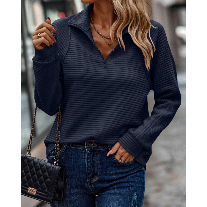 Street-Wave Women's Cozy Quilted Pullover With High Collar And Half Zip For Everyday Comfort