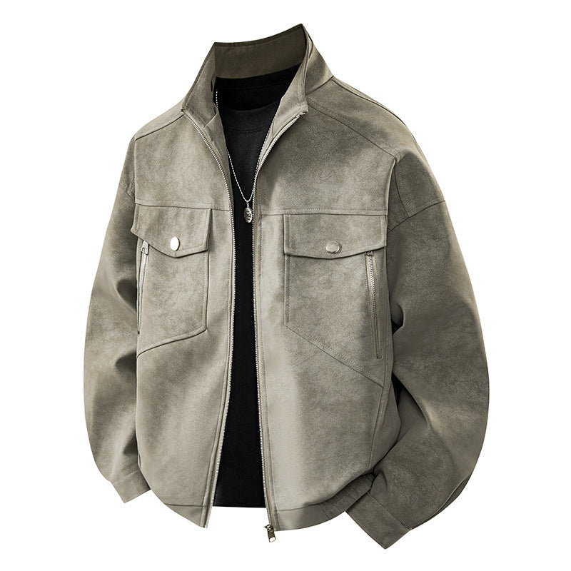 Street-Wave Men's All-Season Transitional Jacket With High Collar And Chest Pockets Urban Comfort