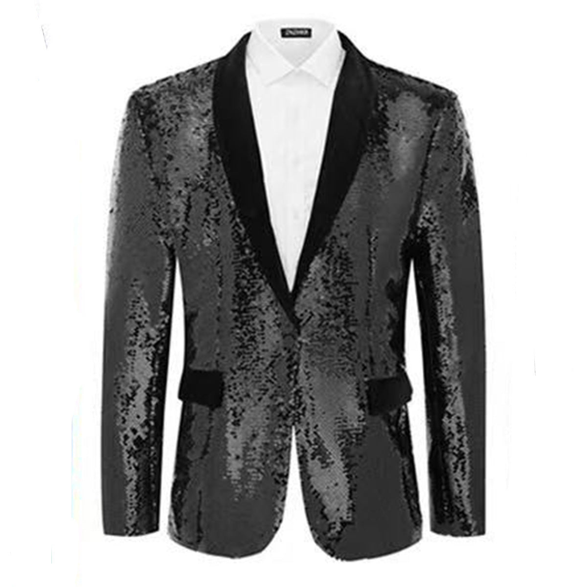 Street-wave Mens Sequin Smoking Blazer With Satin Lapel Glamorous Party Wear For Men