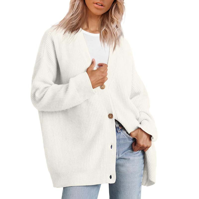 Street-Wave Classic Knit Cardigan For Everyday Women Button Front Cotton-Acrylic Blend Cozy Warmth