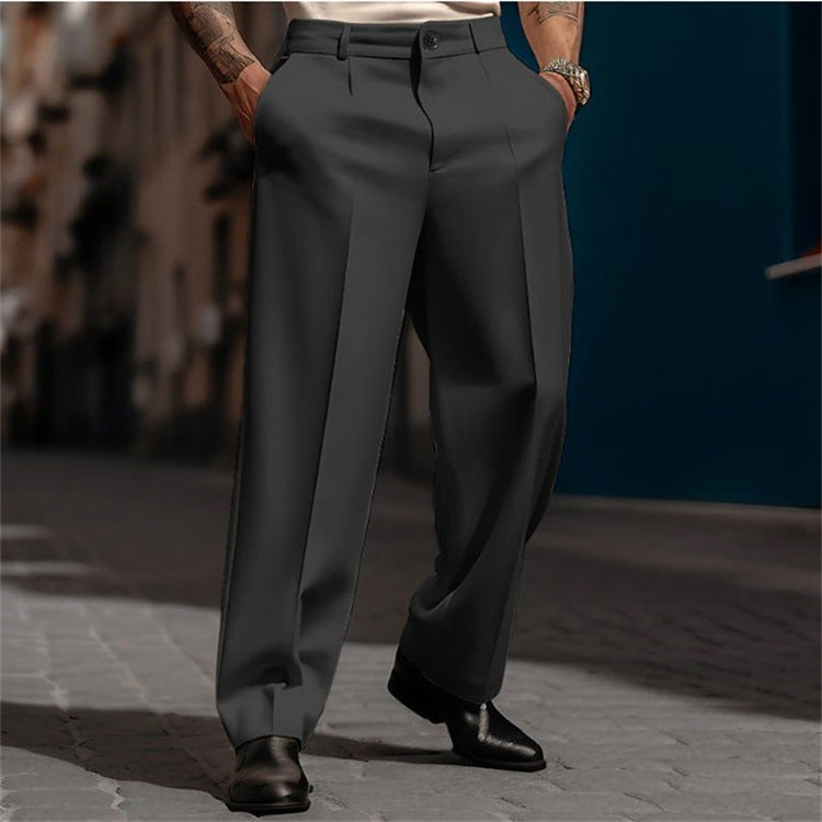 Street-Wave Men's High-Waisted Wide-Leg Suit Trousers for Timeless Elegance and Comfort