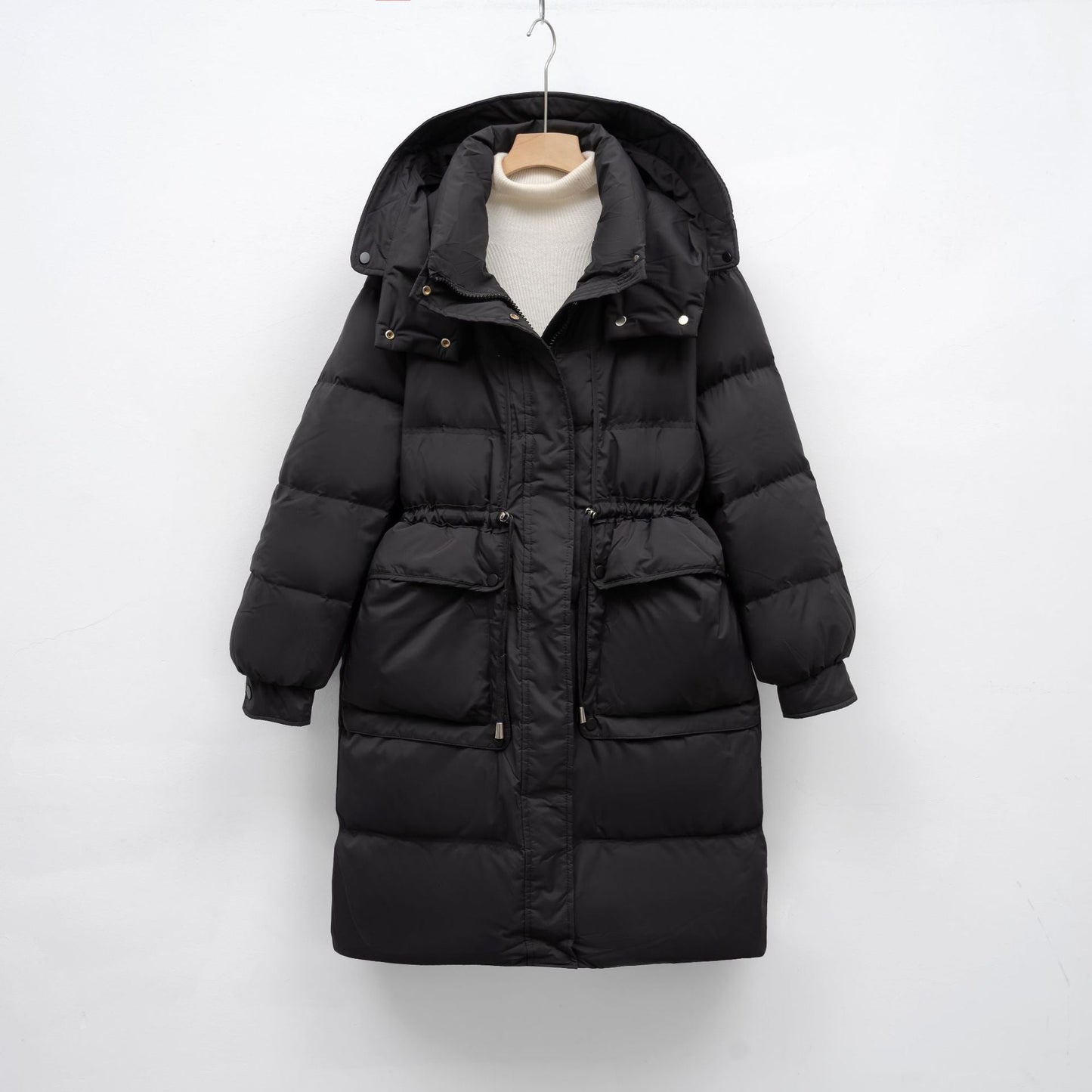 Street Wave Womens Insulated Puffer Coat With Adjustable Waist Hood Long Winter Jacket