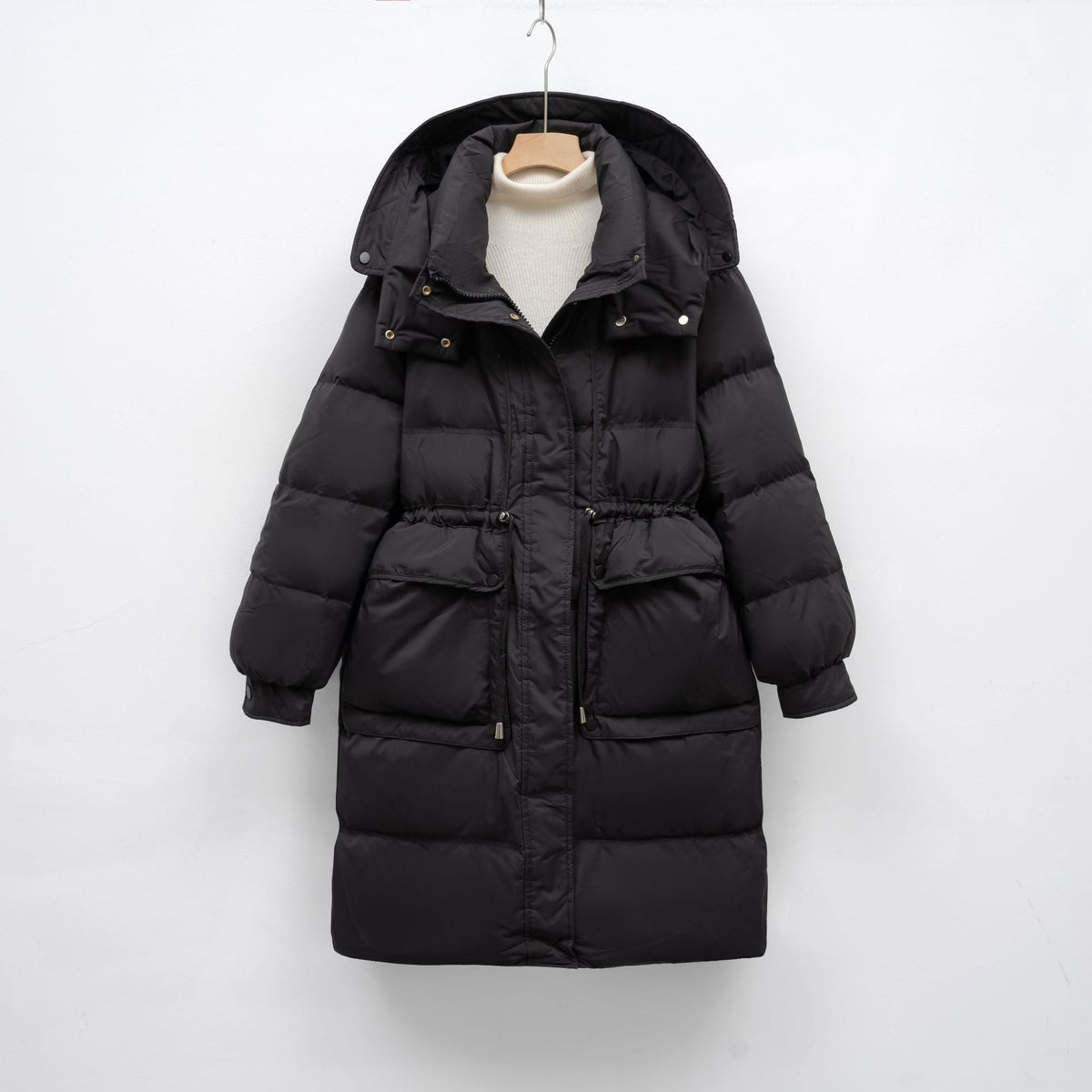 Street Wave Womens Insulated Puffer Coat With Adjustable Waist Hood Long Winter Jacket