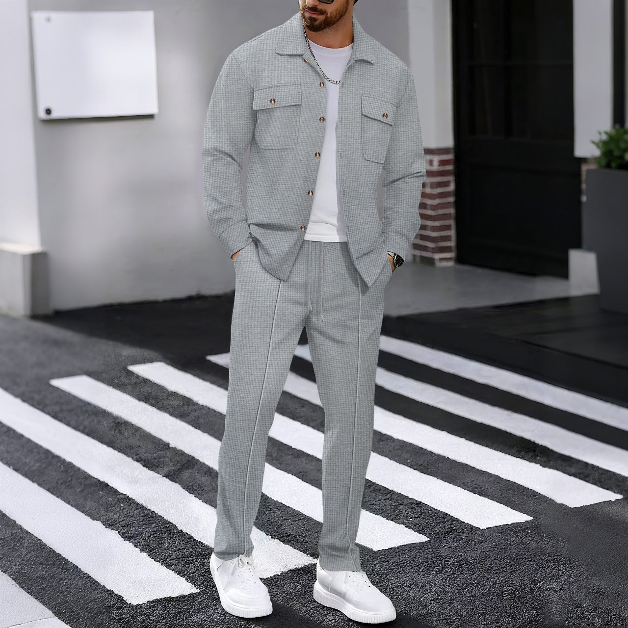 Street-Wave Mens Elegant Casual Jacket With Practical Pockets Wardrobe Essential