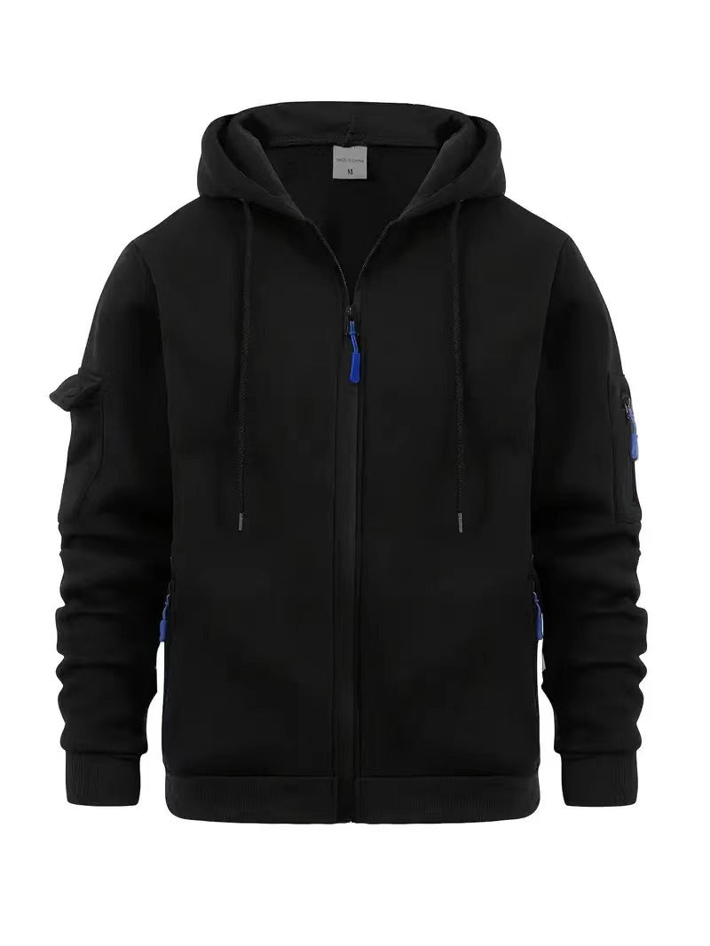 Street-wave Men's Functional Hoodie Jacket With Zip Pockets For Outdoor Warmth And Breathable Comfort