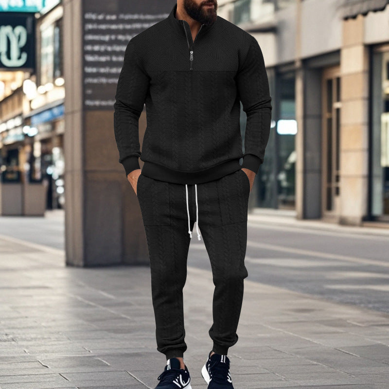 Street-Wave Men's Premium Breathable Structured Knit Sports Leisure Set With Half Zip Top And Joggers
