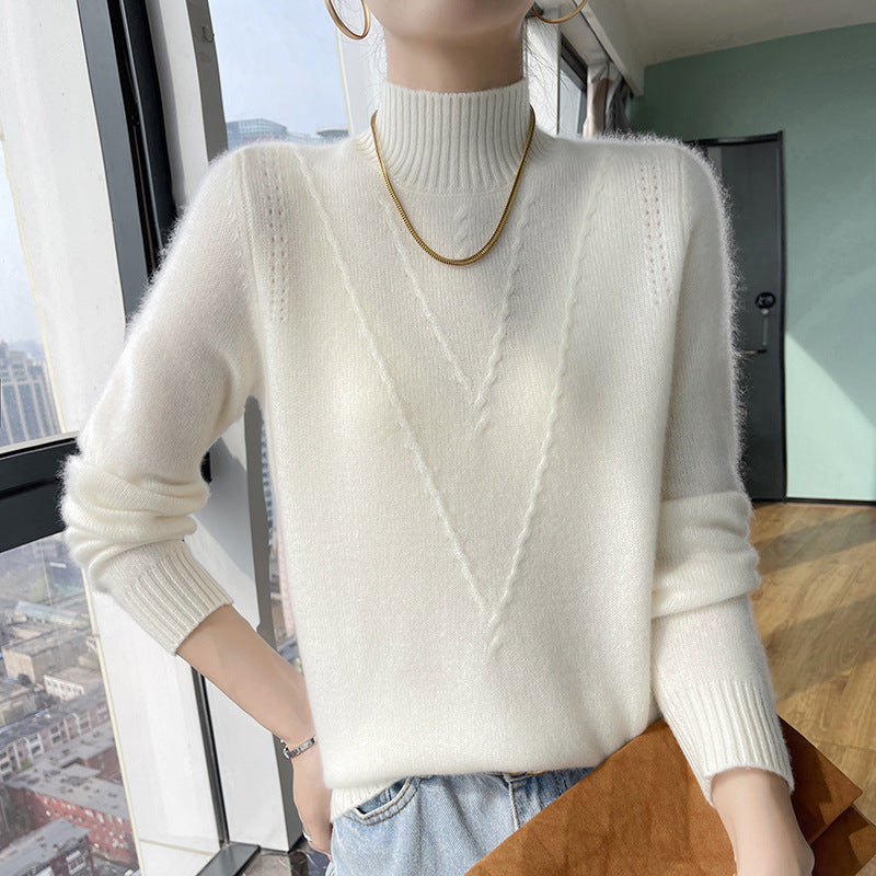 Street-wave Women's Soft Knit Sweater With High Neck And V-Design Cozy Premium Wool
