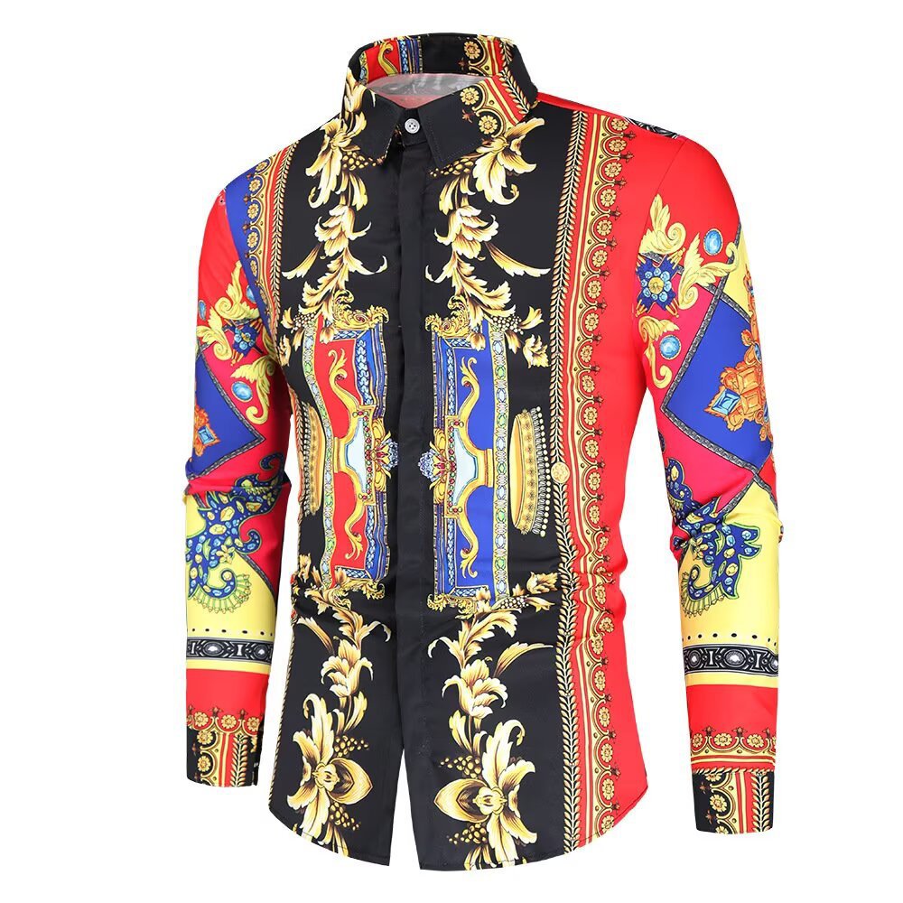 Street Wave Mens Baroque Pattern Long Sleeve Shirt With Modern Fit For Fashion Forward Men
