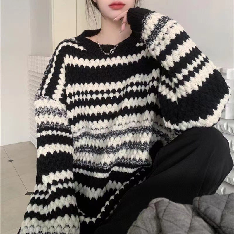 Damen gemusterter Strickpullover mit strukturiertem Gewebe und lässigem Schnitt Street-wave - Street-wave