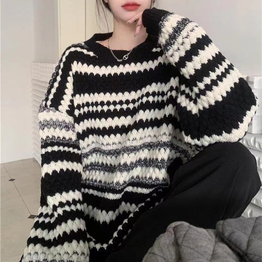 Damen gemusterter Strickpullover mit strukturiertem Gewebe und lässigem Schnitt Street-wave - Street-wave
