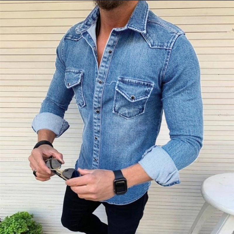 Mens Denim Shirt Streetwave Modern Fit With Practical Chest Pockets For Everyday Style