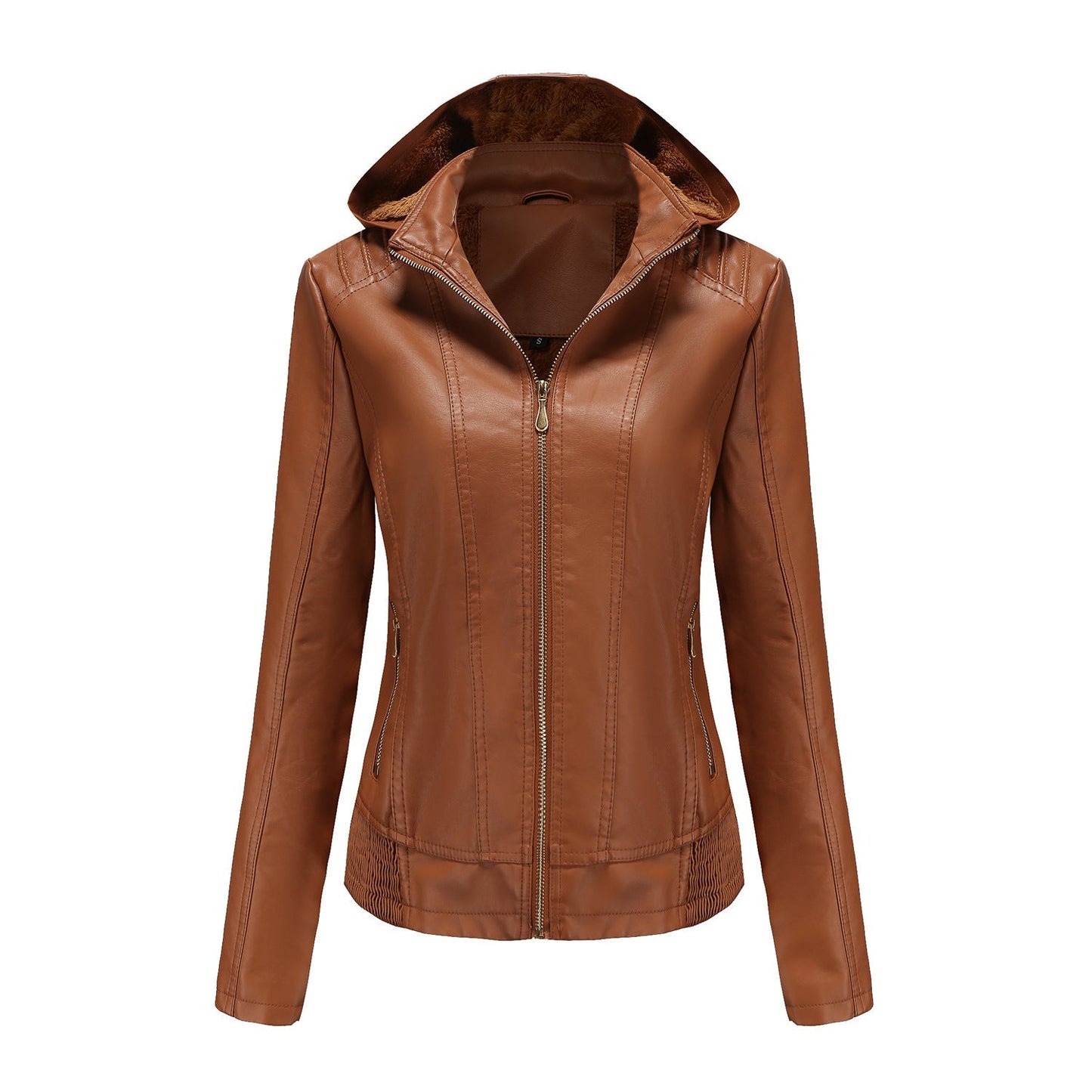 Street-wave Womens Faux Leather Jacket With High Collar And Elastic Cuffs For Urban Chic Style