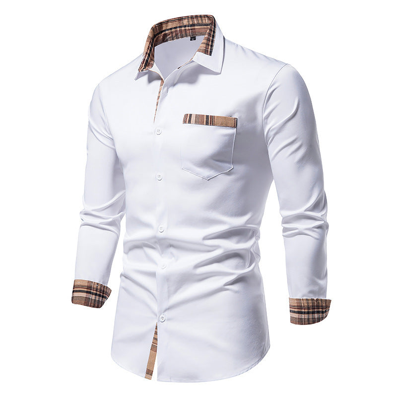 Street-Wave Men's Long Sleeve Shirt With Plaid Collar And Chest Pocket For Smart Casual Office Wear