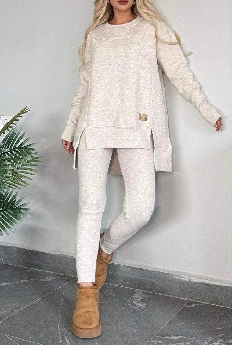 Streetwave Women's Sweatshirt Set With Asymmetric Hem And Pockets For Cozy Everyday Lounge