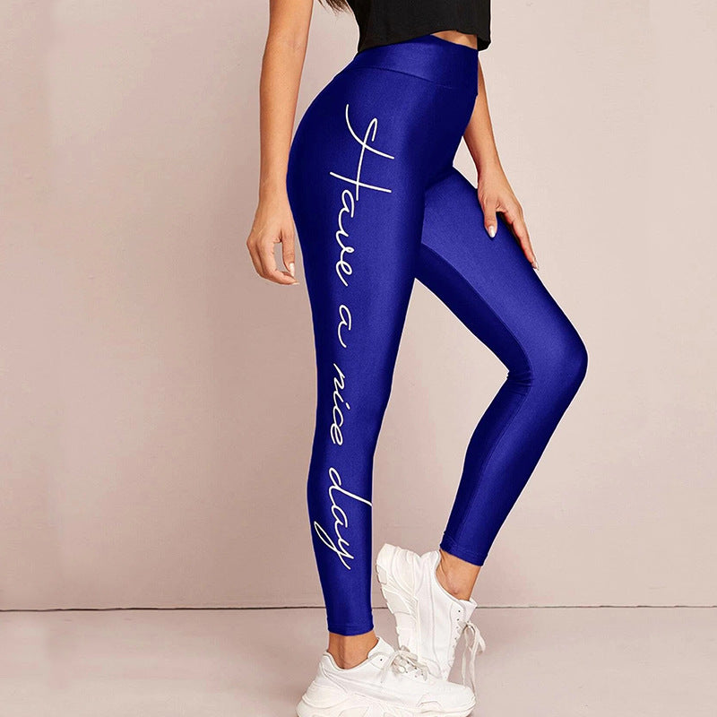 Street-wave Women High-Waisted Sport Leggings With Inspirational Script - Comfortable Workout Fit