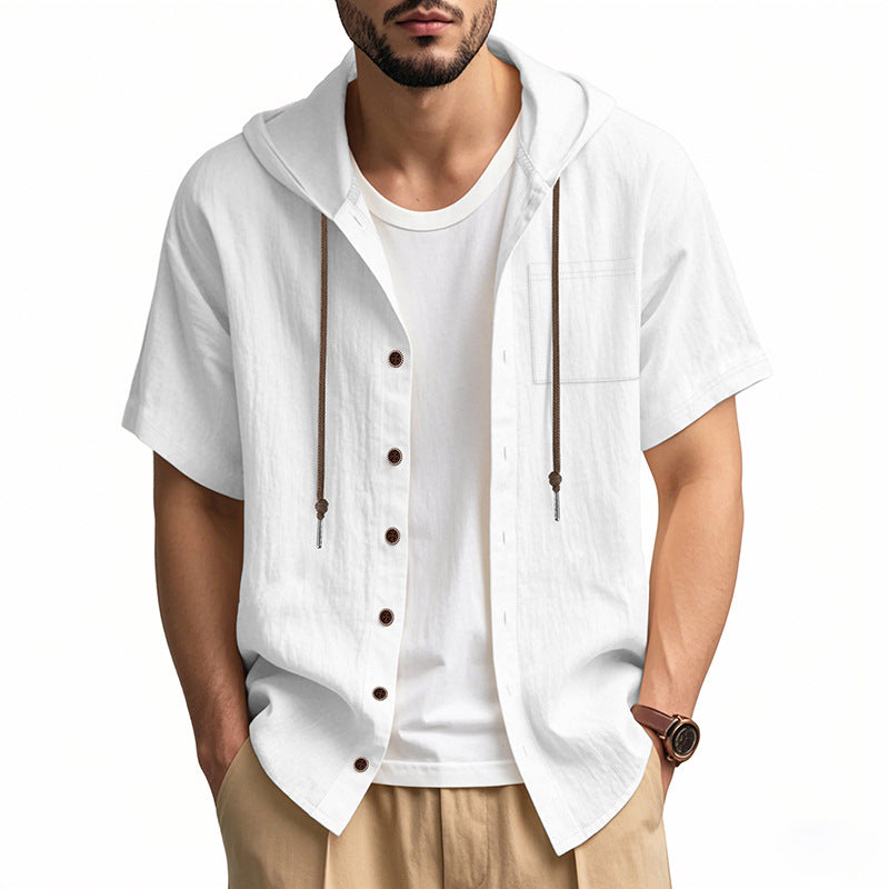 Street-Wave Men Linen Blend Hoodie Shirt Breathable