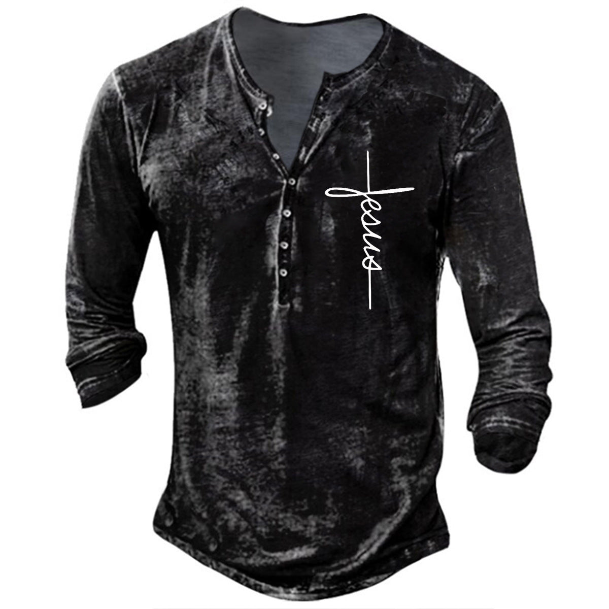 Mens Long Sleeve Henley Shirt With Creative Graphic Print By Streetwave For Men Casual